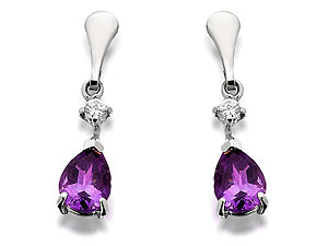 Unbranded 9ct-White-Gold-Amethyst-And-Cubic-Zirconia-Drop-Earrings--26mm-073282