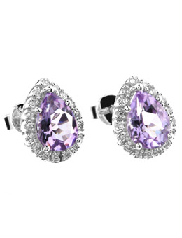 Unbranded 9ct White Gold Amethyst and Diamond Earrings