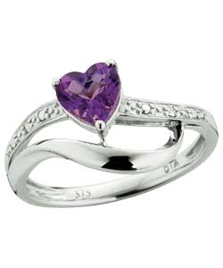 Unbranded 9ct White Gold Amethyst Heart Ring