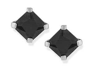 Unbranded 9ct White Gold and Black Cubic Zirconia Earrings