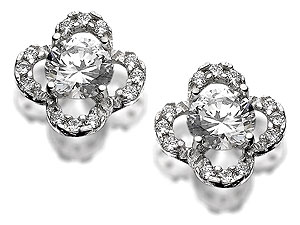 Unbranded 9ct White Gold And Cubic Zirconia Four Leaf