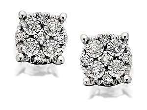 Unbranded 9ct White Gold And Diamond Cluster Earrings -
