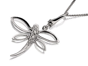 Unbranded 9ct White Gold and Diamond Dragonfly Pendant and