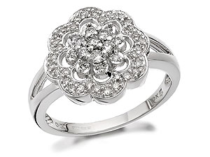 Unbranded 9ct-White-Gold-And-Diamond-Flower-Cluster-Ring--0.33ct-046672