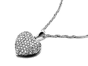 Unbranded 9ct-White-Gold-and-Diamond-Heart-Pendant-and-Chain--0.5ct-049749