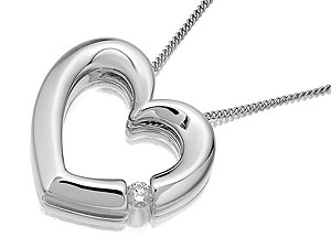Unbranded 9ct White Gold and Diamond Heart Pendant and