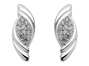 Unbranded 9ct White Gold And Diamond Leaf Earrings 10pts