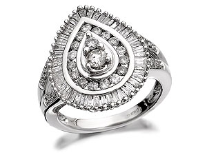 Unbranded 9ct-White-Gold-And-Diamond-Peardrop-Diamond-Cluster-Ring--1ct-046617