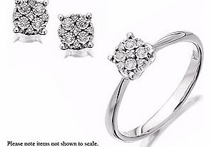 Unbranded 9ct White Gold And Diamond Ring And Earring Gift