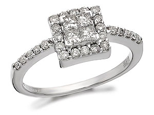 Unbranded 9ct-White-Gold-And-Diamond-Square-Cluster-Ring--0.5ct-046632