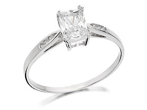 Unbranded 9ct White Gold And Emerald Cut Cubic Zirconia