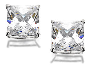 Unbranded 9ct-White-Gold-And-Princess-Cut-Cubic-Zirconia-Solitaire-Earrings--8mm-072742