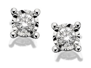 Unbranded 9ct White Gold And Solitaire Diamond Earrings