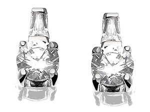 Unbranded 9ct-White-Gold-Baguette-And-Round-Brilliant-Cubic-Zirconia-Earrings--8mm-072755