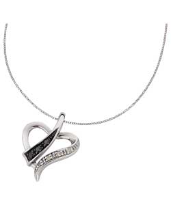 Unbranded 9ct White Gold Black and White Diamond Heart Pendant