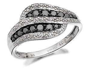 Unbranded 9ct White Gold Black And White Diamond Wave Ring