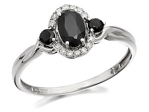 Unbranded 9ct White Gold Black Sapphire And Diamond