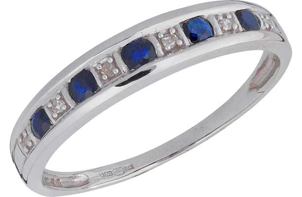 Unbranded 9ct White Gold Blue Sapphire and Diamond Half