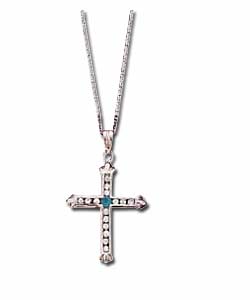 9ct White Gold Blue Topaz and Cubic Zirconia Cross