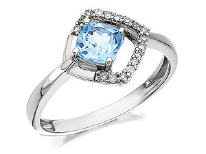 Unbranded 9ct White Gold Blue Topaz And Diamond Cushion