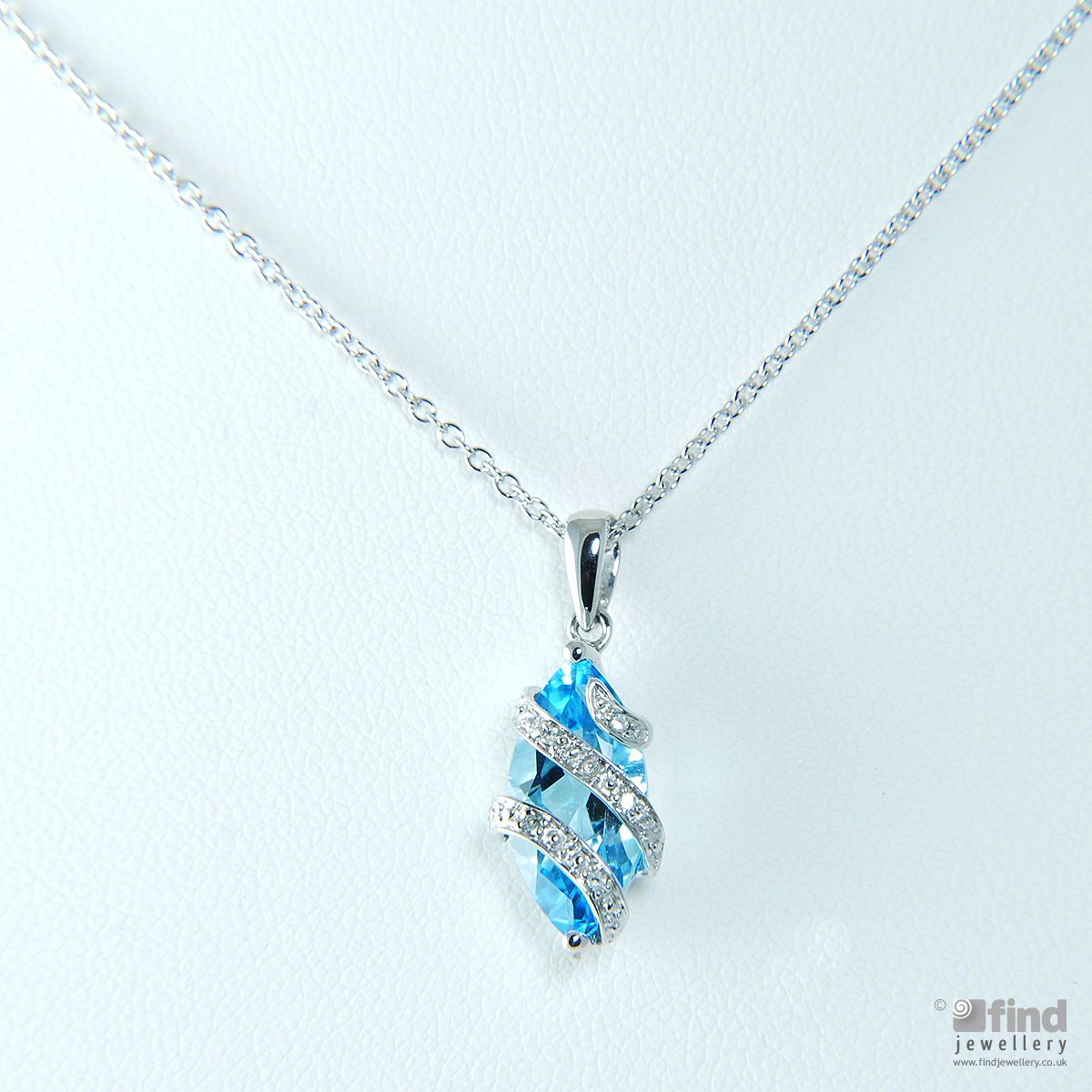 Unbranded 9ct white gold blue topaz and diamond pendant