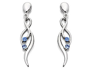 Unbranded 9ct White Gold Blue Topaz Drop Earrings 31mm -