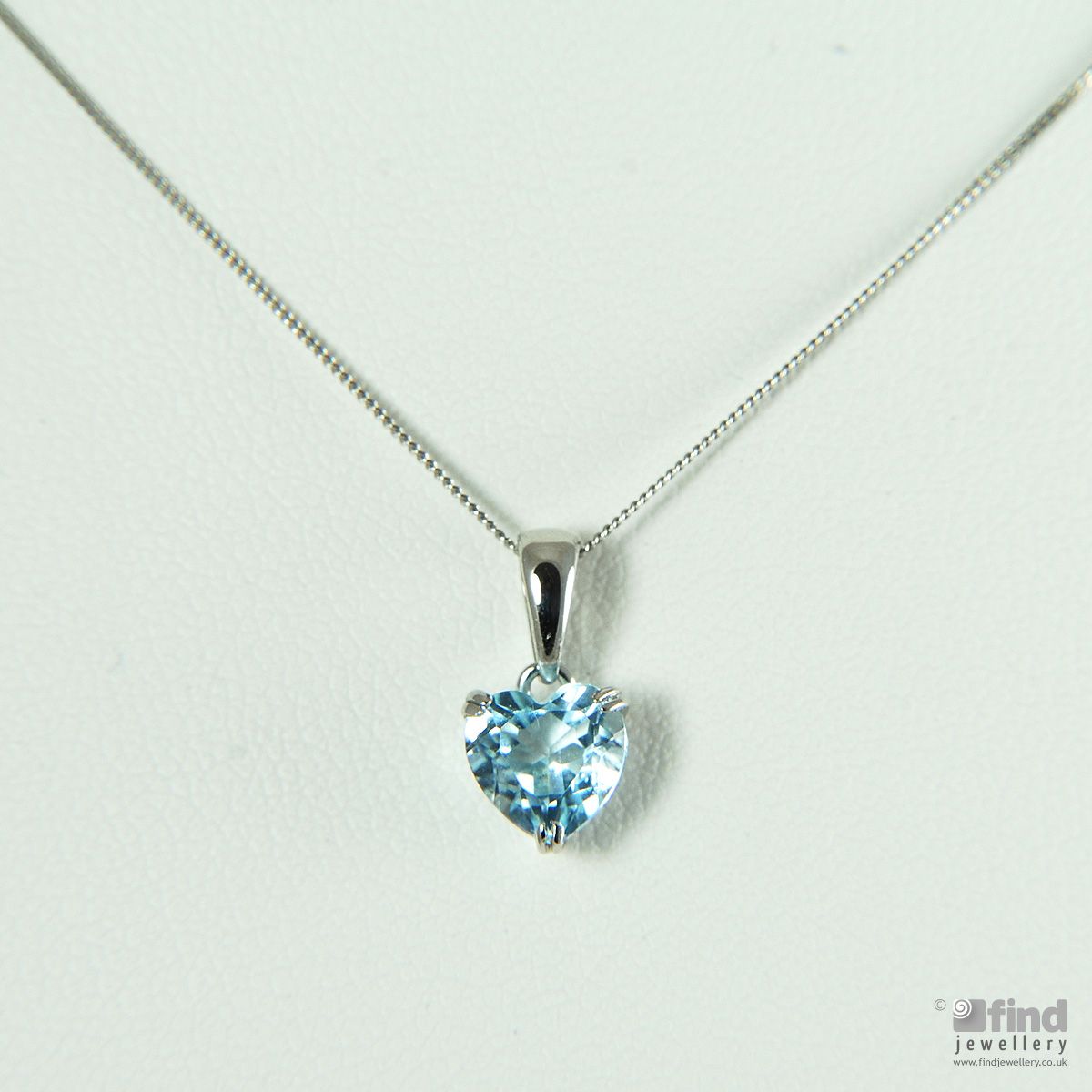 Unbranded 9ct White Gold Blue Topaz Heart Necklace