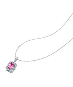 9ct White Gold Created Pink Sapphire and Diamond Pendant
