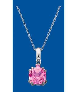 9ct White Gold Created Pink Sapphire Cushion Cut Pendant