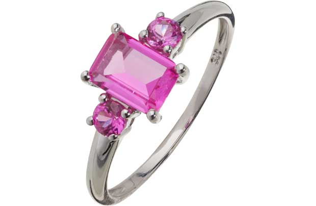 Unbranded 9ct White Gold Created Pink Sapphire Emerald Cut