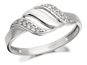 Unbranded 9ct White Gold Cubic Zircona Triple Wave Ring -