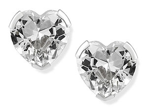 Unbranded 9ct White Gold Cubic Zirconia Heart Earrings