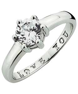 Unbranded 9ct White Gold Cubic Zirconia I Love You; Solitaire Ring
