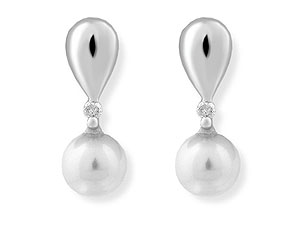 Unbranded 9ct White Gold Cultured Pearl and Diamond