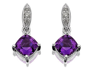 Unbranded 9ct-White-Gold-Diamond-And-Amethyst-Drop-Earrings-071528