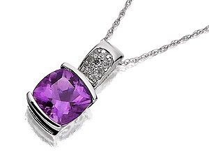 Unbranded 9ct White Gold Diamond And Amethyst Pendant And