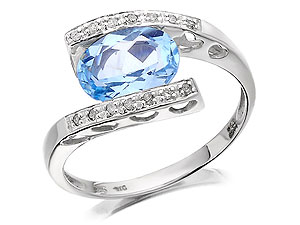 Unbranded 9ct-White-Gold-Diamond-And-Blue-Topaz-Crossover-Ring-047180