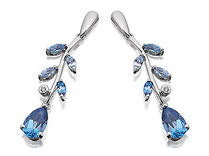 Unbranded 9ct-White-Gold-Diamond-And-Blue-Topaz-Leaf-Earrings-049612