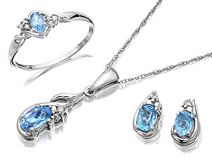 Unbranded 9ct White Gold Diamond And Blue Topaz Pendant,