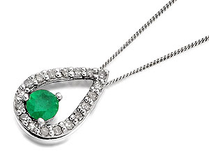 Unbranded 9ct White Gold Diamond And Emerald Teardrop