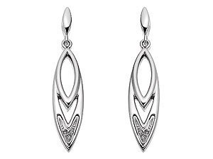 Unbranded 9ct-White-Gold-Diamond-And-Marquise-Drop-Earrings-045505