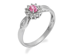 Unbranded 9ct White Gold Diamond And Pink Sapphire Cluster