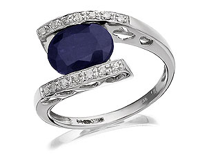 Unbranded 9ct-White-Gold-Diamond-And-Sapphire-Crossover-Ring-047181