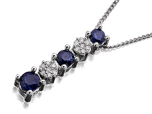 Unbranded 9ct-White-Gold-Diamond-And-Sapphire-Pendant-And-Chain-049726