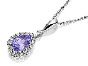 Unbranded 9ct-White-Gold-Diamond-And-Tanzanite-Pear-Drop-Pendant-And-Chain--7pts-049740