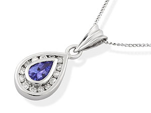 Unbranded 9ct-White-Gold-Diamond-And-Tanzanite-Pendant-And-Chain-049701
