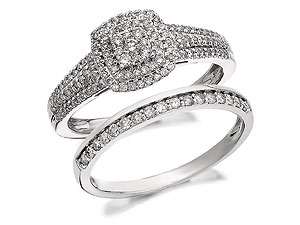 Unbranded 9ct White Gold Diamond Cluster Bridal Set 48pts