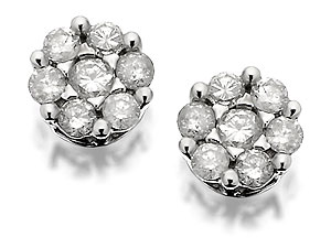 Unbranded 9ct White Gold Diamond Cluster Earrings 20pts