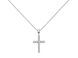 Unbranded 9ct White Gold Diamond Cross And Chain 5pts -