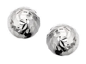 Unbranded 9ct White Gold Diamond Cut Dome Earrings 7mm -